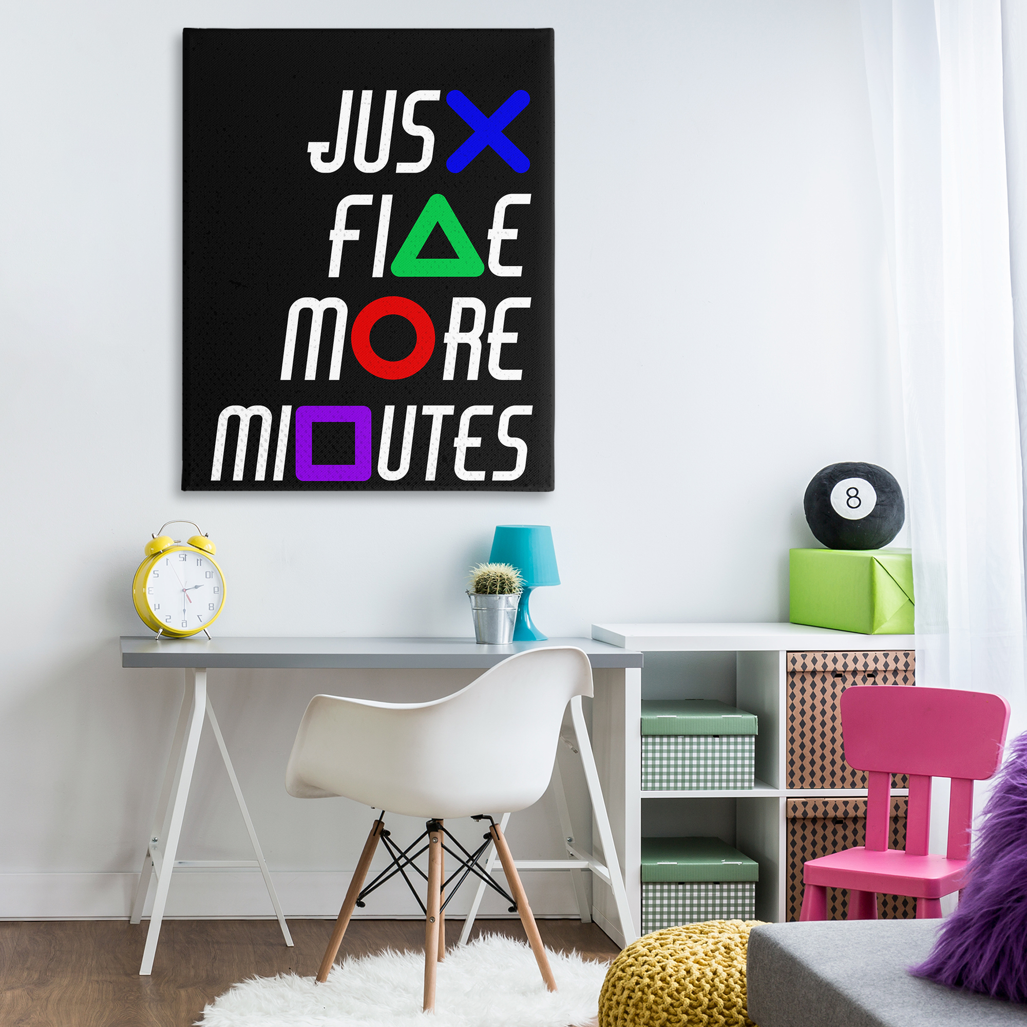 Just Five Minutes Gamer Buttons Canvas Wall Art, design by Kim Allen