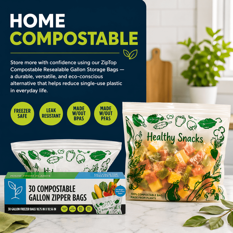 LunchSkins, Ziptop Compostable Food Storage Bags, Gallon, Freezer