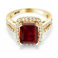 thumbnail image 2 of Gem Stone King 4.52 Ct Emerald Cut Red Garnet 18K Yellow Gold Plated Silver Ring (Size 6), 2 of 4