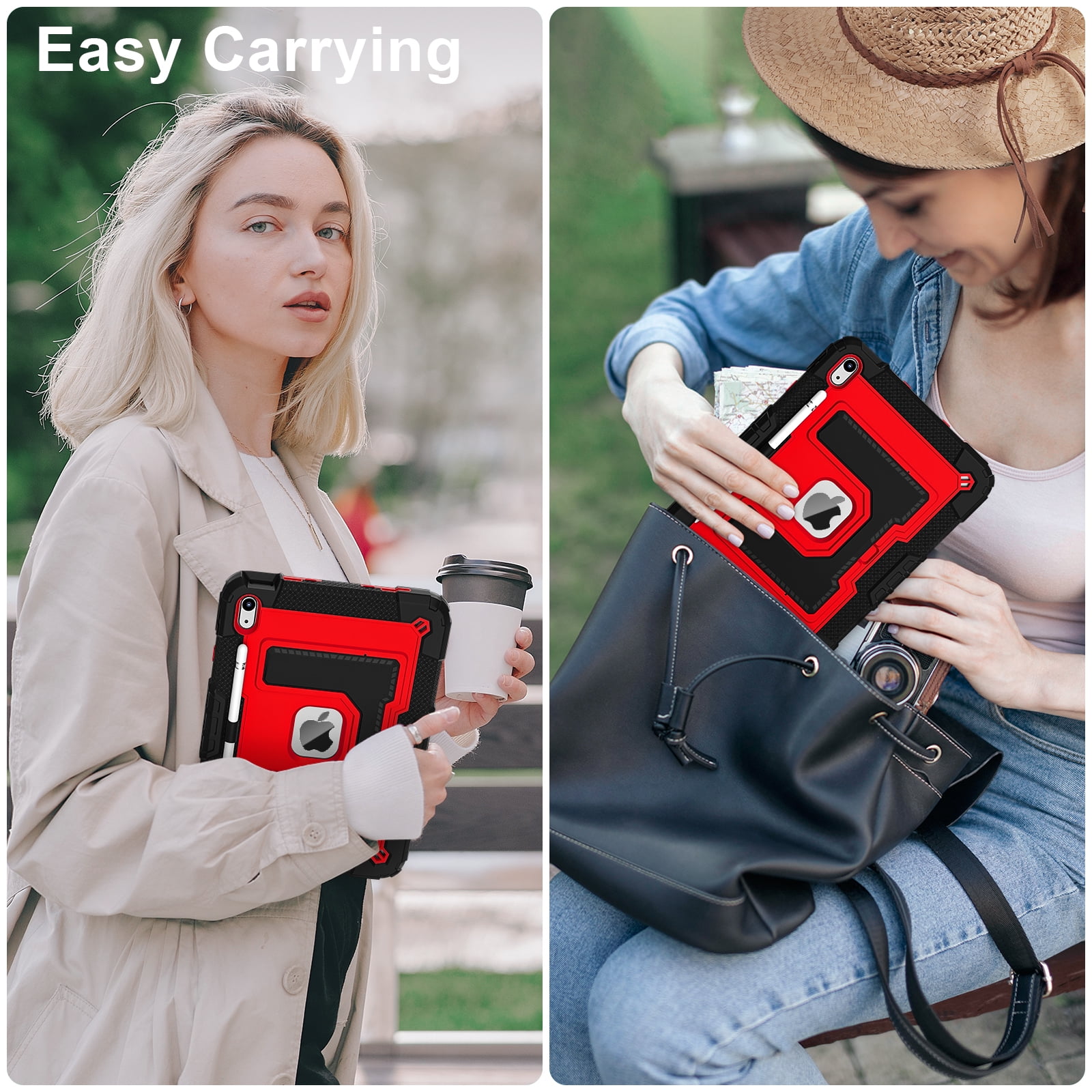 Allytechgroup Rugged Case for Apple iPad Mini 7th Gen / iPad Mini 6th Gen 8.3 Inch, Heavy Duty Protective Tablet Case with Kickstand, Pencil Holder & Detachable Shoulder Strap, Black+Red