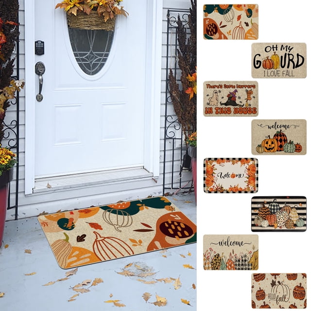 Fiudx Felpudo de Halloween con Temática de Calabaza de Acción de Gracias, Terciopelo de Cristal Grueso, Cómodo Alivio para Los Pies, Antideslizante, Fácil de Limpiar, Decoración para La Entrada de La