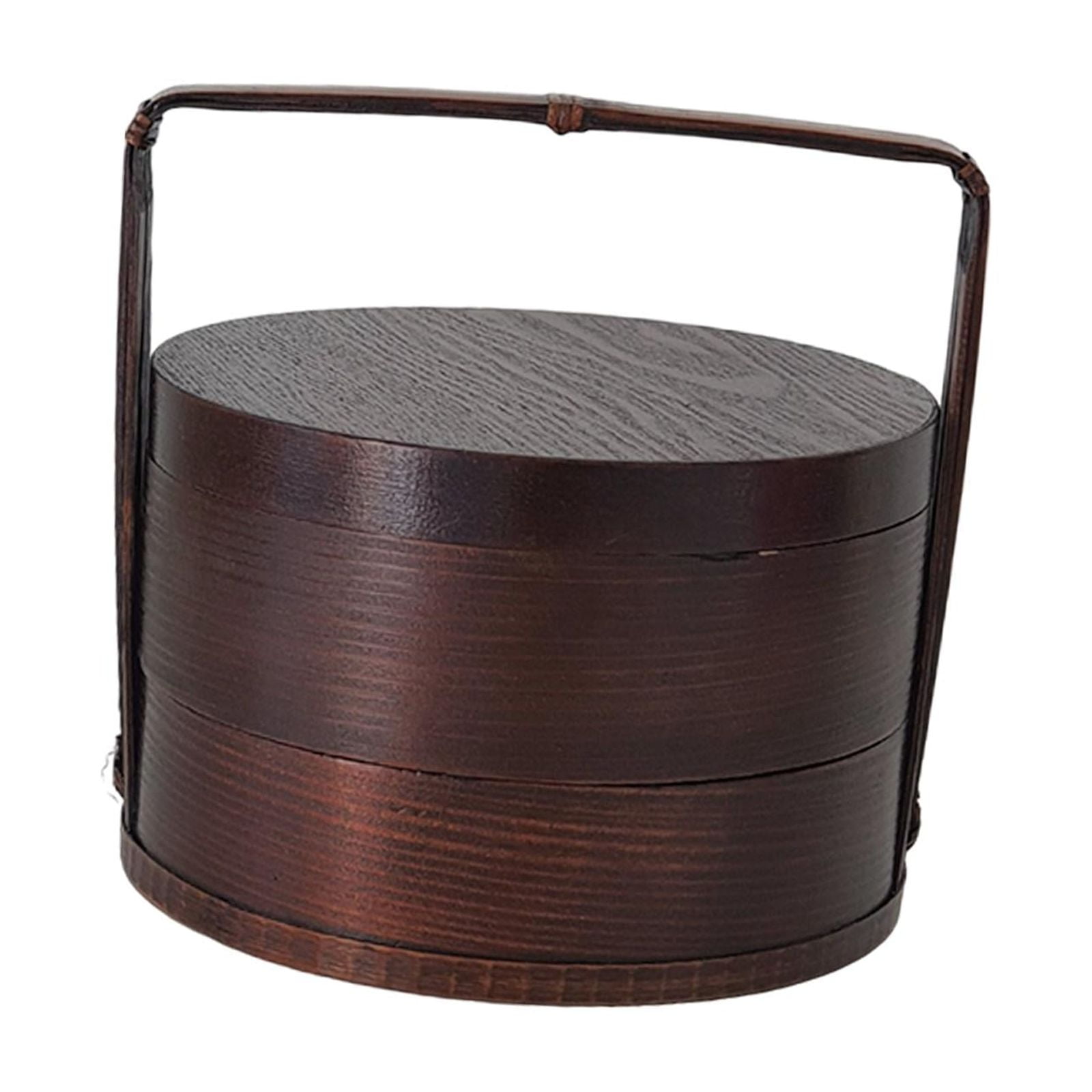 Fancyes Portable Bento Box Wooden Bento Box Practical Sushi Box Wood Gift Food Box Sturdy 2 Layer with Handle for Home Outdoor Picnic 15x15x20 cm