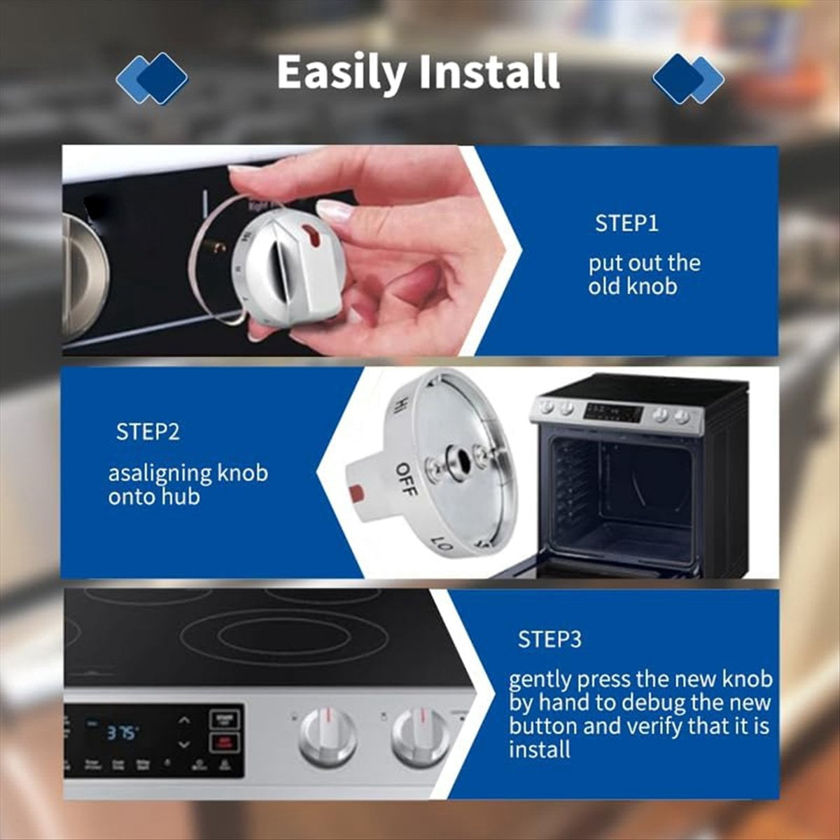 Electric Stove Knob Replacement - DG94-03500V DG94-03500W (4PCS+ 4 Gas Stove Knob Protectors)