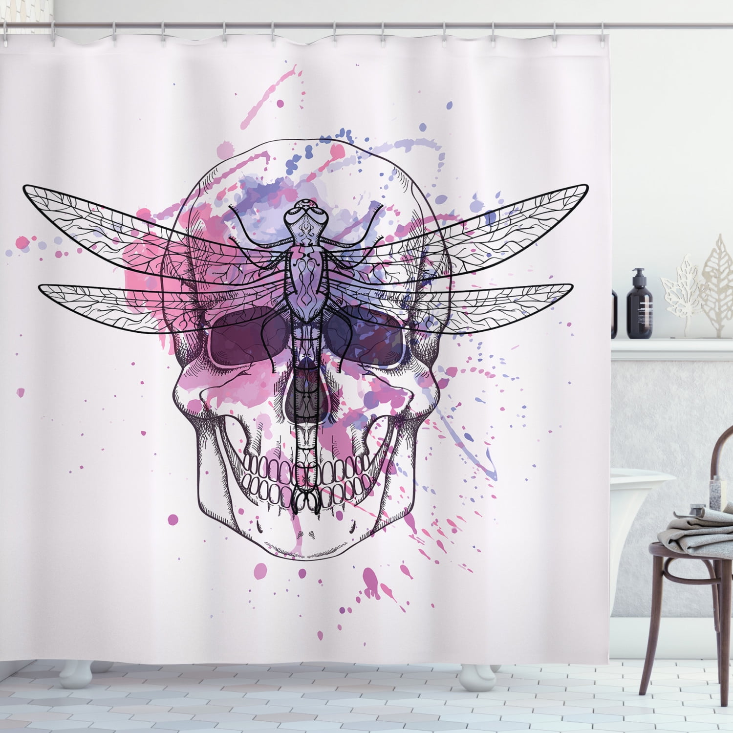 72" Shower Curtain Set Ancient Skull with Book Bathroom Polyester Fabric Hooks 