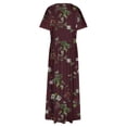 thumbnail image 4 of Viikei Plus Size Summer Maxi Dress for Women,Comfortable Short Sleeve Dress,Women's Plus Printed Casual Short Sleeve Round Neck Pleated Pocket and Ankle Dress Wine XXL, 4 of 6