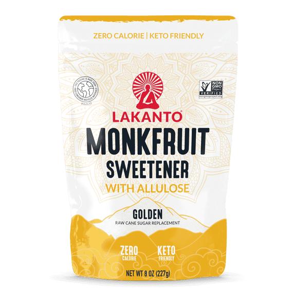 Lakanto Golden Monk Fruit Sweetener with Allulose - Raw Cane Sugar Substitute, Erythritol Free, Gluten Free, Vegan, Keto Friendly, Sugar Replacement (Golden - 8 oz - Pack of 1)