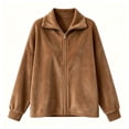 thumbnail image 4 of Women's Soft Fleece Zip Up Jacket Stand Collar Long Sleeve Casual Warm Coat Loose Lightweight Fall Winter Casual Outerwear with Pocket Brown, 4 of 5
