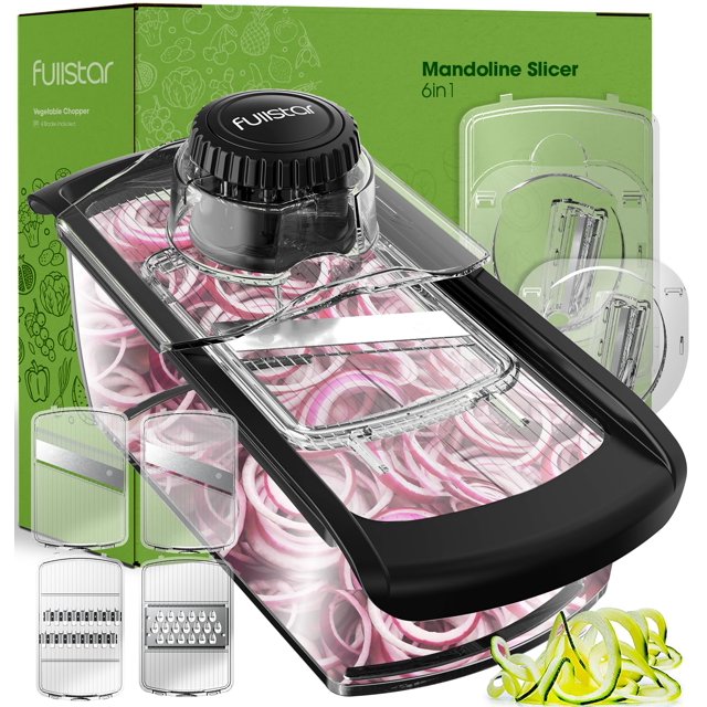 Cortadora de mandolinas Fullstar Clear de 6 cuchillas con guante de seguridad