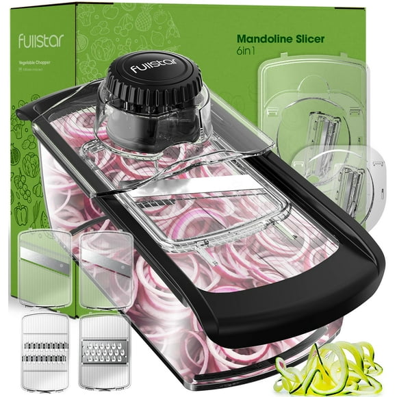 Cortadora de mandolinas Fullstar Clear de 6 cuchillas con guante de seguridad