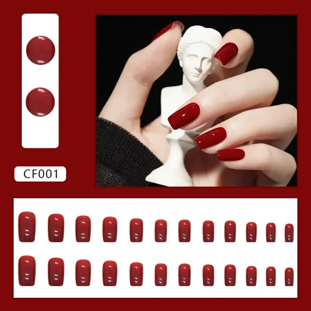 Heallor-Juego de uñas postizas acrílicas reutilizables, 24 piezas, esmalte de uñas oscuro, puntas artísticas artificiales