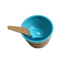 Farfi 1 Set Ice Cream Bowl Eco-friendly Cartoon Shape Plastic Dessert Yogurt Cup with Spoon for Home (Blue)