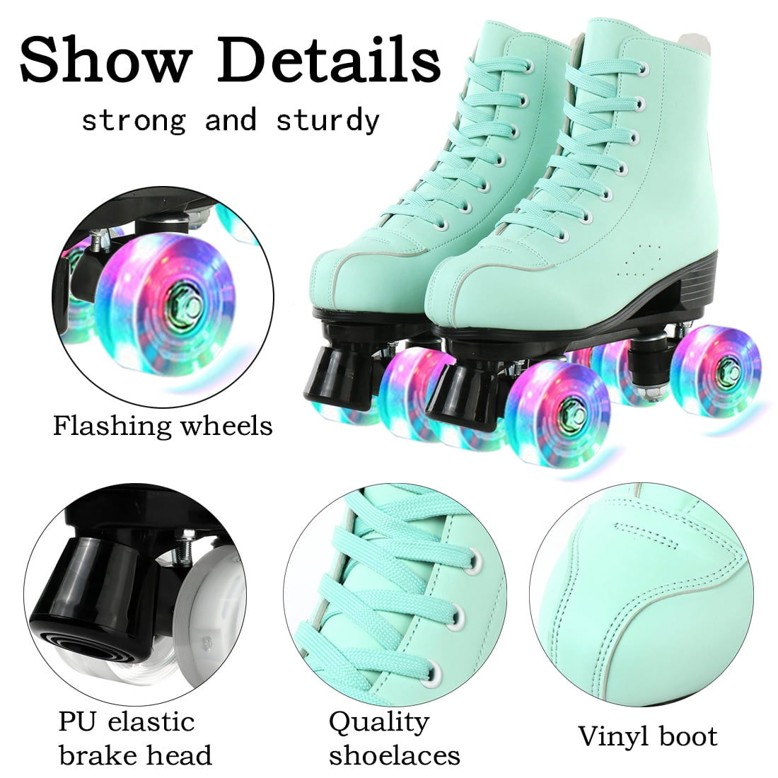 EONROACOO Green Women's Roller Skates for Girls, Lightning Wheels Mens Skates(Women 7/Men 5.5)