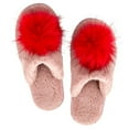 thumbnail image 2 of Women's Plush and Cozy Pom Pom Slippers, Blush/Red, Size 5-6, 2 of 3