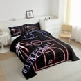 thumbnail image 2 of Erosebridal Basketball Bedding Set Room Sport Comforter Queen, Glowing Basketball Court Duvet Insert Sports Gamer Quilt Comforter, Navy Pink Red Bedding Comforters & Sets (Black Reversible), 2 of 5