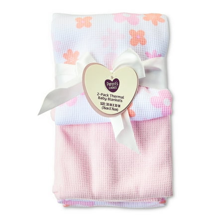 Parent's Choice Pink Floral 100% Cotton Thermal Baby Blanket, Infant Girl, 2 Pack