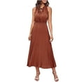thumbnail image 2 of Elainilye Fashion Womens Dress Round-Neck Casual Sleeveless Solid Waisted Ruched Slimming Dresses with Belt,Brown, 2 of 6