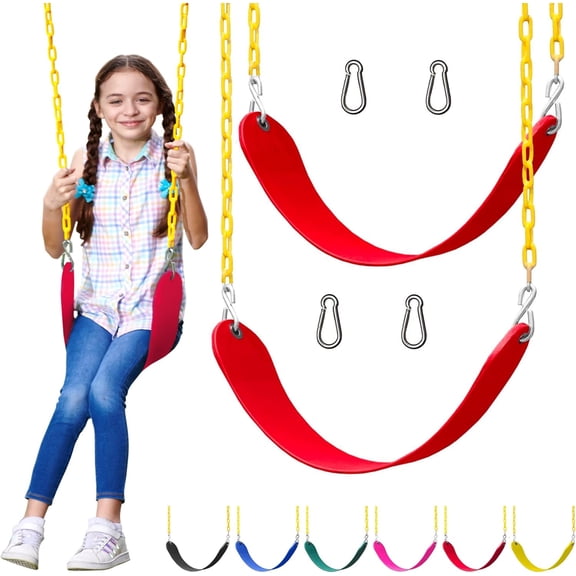 WYDK Swings for Outdoor Swing Set - Pack of 2 Swing Seat Replacement Kits with Heavy Duty Chains - Backyard Swingset Playground Accessories for Kids (Red)