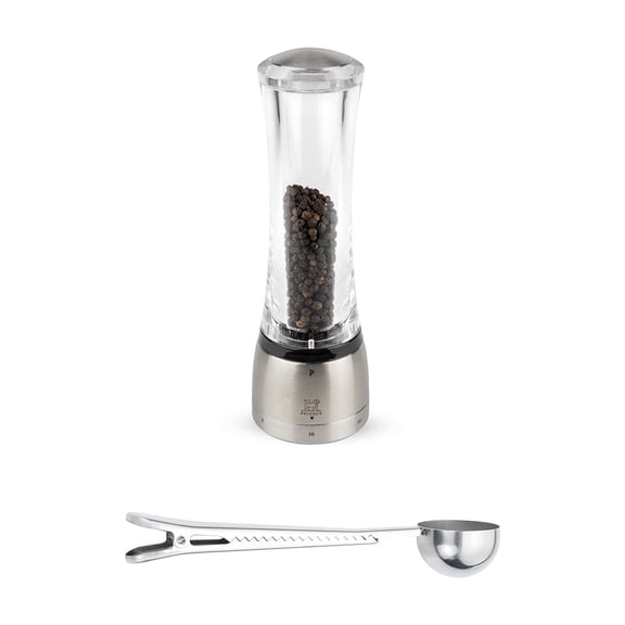 Peugeot Daman U'Select Shaftless 8.25 Inch Pepper Mill, Gift Set Stainless Steel - With Scoop