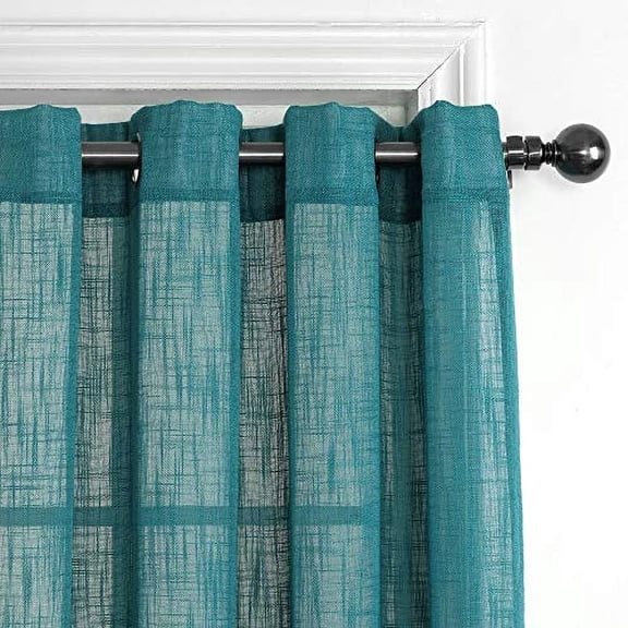 Teal Linen Curtains Nickel Grommet Semi-Sheer Curtains - Energy Saving Light Filtering Window Treatments Draperies for Bedroom/Living Room/Sliding Door, Teal, 2 Panels, 52 x 84 - I