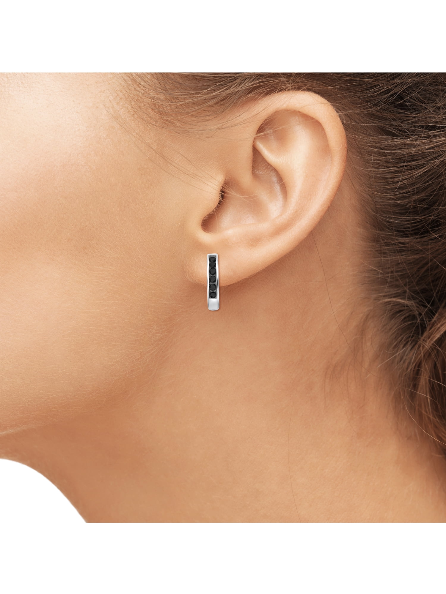 JewelersClub Black Diamond Earrings Women – 1/4 Carat Black Diamonds Sterling Silver Hoop Earrings – Hypoallergenic Hoop Earrings – Small Hoop Earrings Diamond Hoops – Black Hoop Earrings for Women