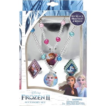 Frozen II Girls Jewellery Set - Earrings, Bracelets & Rings - Heart & Snowflakes Design