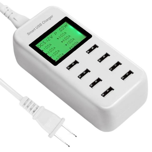 POINTERTECK Chargeur USB 8 Ports Station de Charge de Bureau avec LCD Affichage Numérique USB Chargeur Rapide