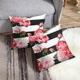 thumbnail image 4 of Set of 2 Floral Throw Pillow Covers Colorful Peony and Roses Black and White Stripes Flowered Pink Abstract Decorative Pillow Case Home Decor Square 18" x 18" Pillowcase, 4 of 6