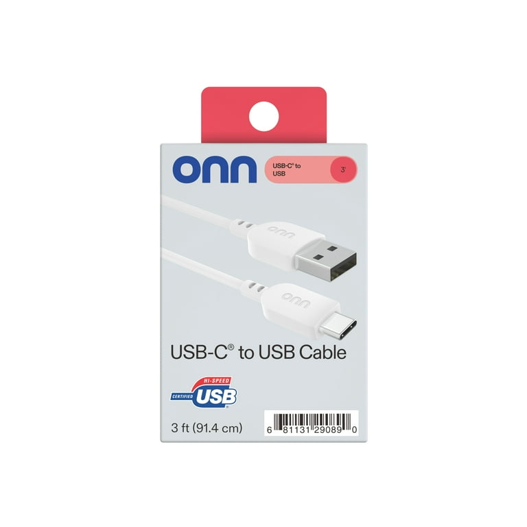 Onn+ 3ft USB-C to USB-A Charging Cable White for iPhone Samsung