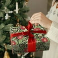 thumbnail image 4 of AUR Christmas Floral Wrapping Paper 6 Sheets for Girls Women, Vintage Red & Green Poinsettia Design, Folded Flat for Holiday Party 19.7" x 27.5" Per Sheet, 4 of 17