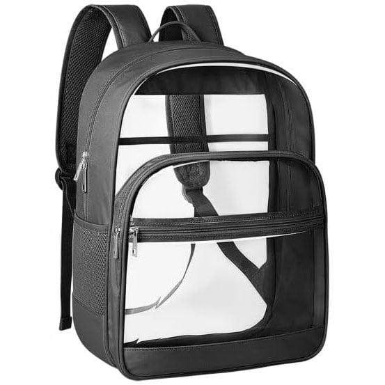 GASTROPOD Clear Backpack, Heavy Duty Transparent Bookbag for School, Fabric &Amp; Pvc Transparent Backpack with Reinforced Strap for Women Men, Capacity Clear Bag for College, Travel, X-Large Black