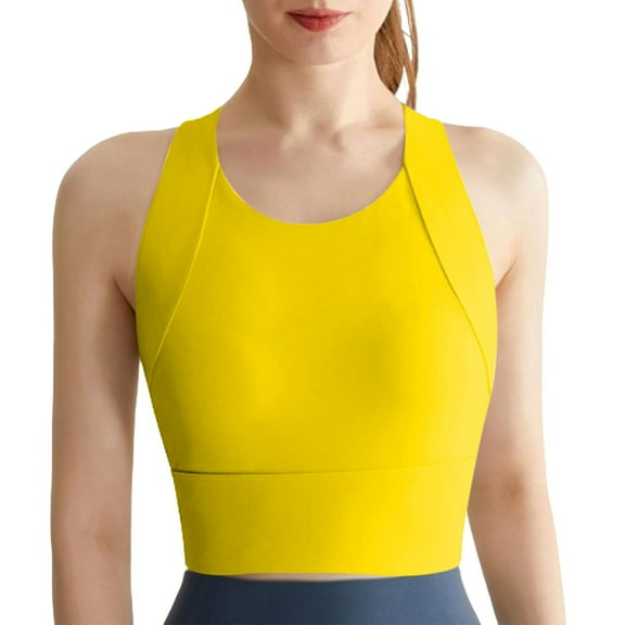 KHONTS,Women's Sports High Support Bras Athletic Sports Bra Moulded Cup High Impact Workout Camisole Yellow XL