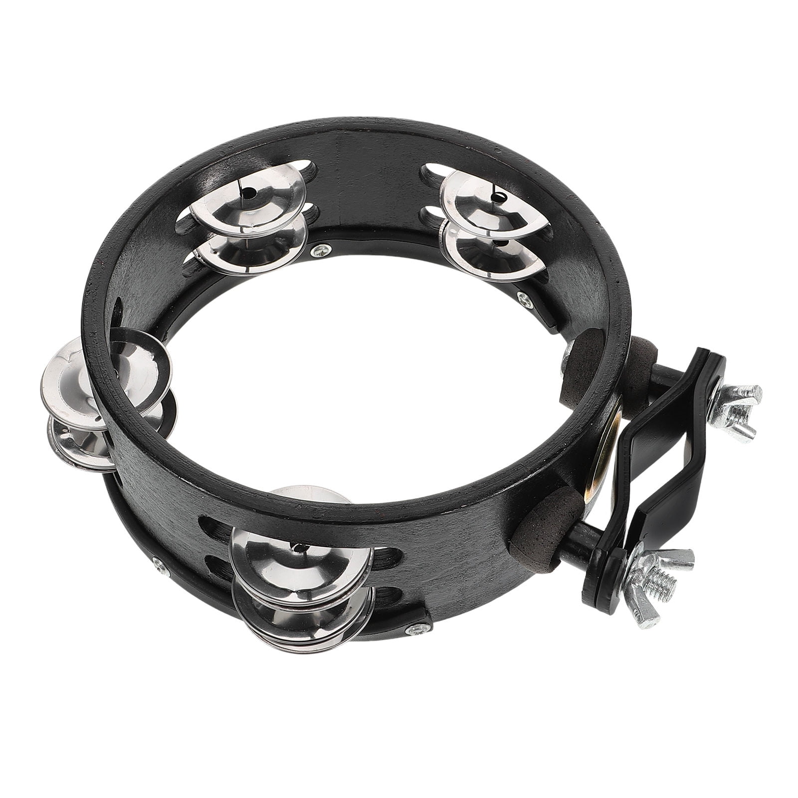 FONDOTIN Tambourine Drums Classroom Accessory Black Metal 1Pack 7.6x5.9x1.9in