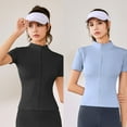 thumbnail image 4 of Huhudde Short Sleeve Full Zip Yoga Track Jackets For Women High Elasticity Stand Collar Training Top Fitted Shirt Athletic Wear, 4 of 15