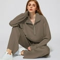 thumbnail image 5 of Huankd Womens 2 Piece Outfits Sweatsuit Set Oversized Half Zip Sweatshirt Wide Leg Sweatpants Lounge Set Tracksuit Brown M, 5 of 5