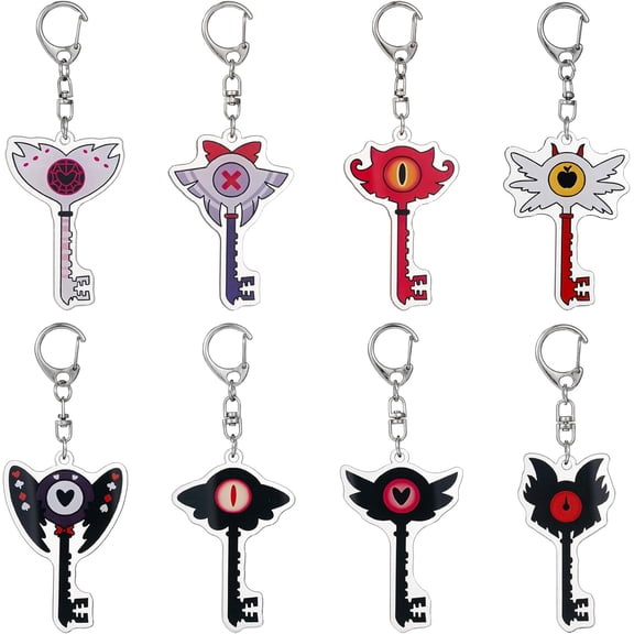 8 Pcs Key Keychain Jewelry Women Men Gift Hazbin Fans Merch Keychain Sets