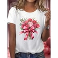thumbnail image 1 of Valentine'S Day Floral Applique Women'S Short Sleeve T-Shirt, Casual Crew Neck, Polyester Knit Fabric, Regular Length, with Rose Bouquet Graphic Print, for Summer Wear - 1206, 1 of 6