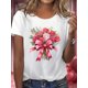 thumbnail image 1 of Valentine'S Day Floral Applique Women'S Short Sleeve T-Shirt, Casual Crew Neck, Polyester Knit Fabric, Regular Length, with Rose Bouquet Graphic Print, for Summer Wear - 1206, 1 of 6