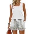 thumbnail image 2 of Two Piece Sets for Women Summer Lounge Short Sets Tank Square Neck Sleeveless Sweatsuit Drawstring Elastic Waist Shorts with Pockets L, 2 of 4