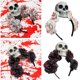 thumbnail image 2 of Halloween Bride Devil Lace Headband Dark Blood for Carnivals Party Handmade Gothic Party Costume Devil Headwear White, 2 of 4