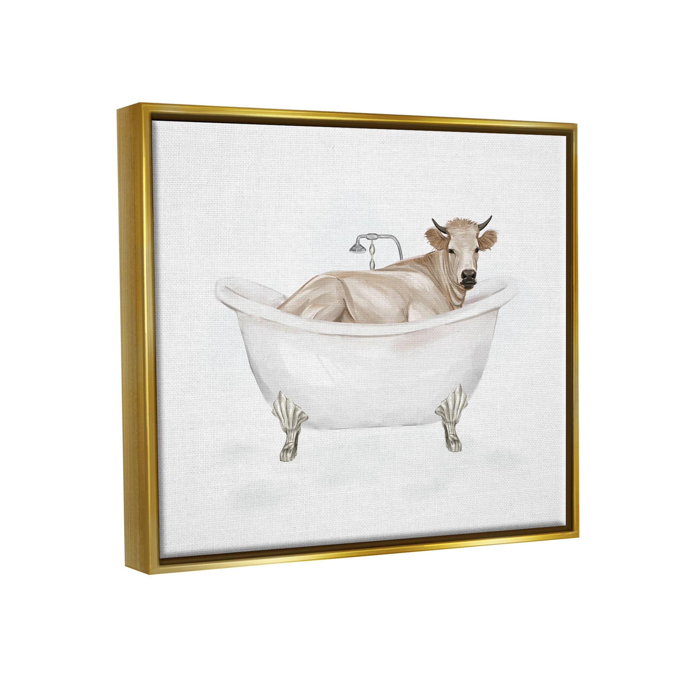Farm Cow Bathing Tub Animal Animals & Insects Graphic Art Metallic Gold Framed Art Print Wall Art