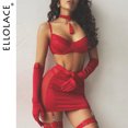 thumbnail image 2 of Ellolace-Lencería de satén fino, ropa interior Sexy de encaje de 5 piezas, sin costuras, falda íntima sin censurado, sujetador de lujo y bragas, 2 of 5