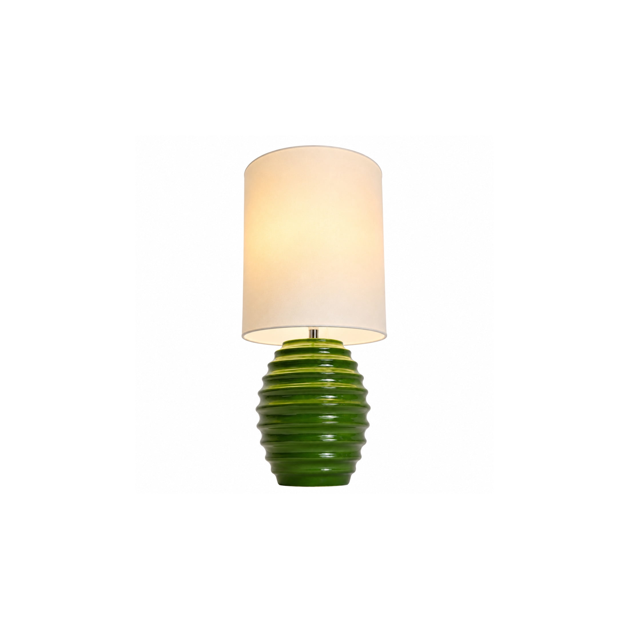 DecMode 24" Handmade Ribbed Green Table Lamp with White Linen Shade