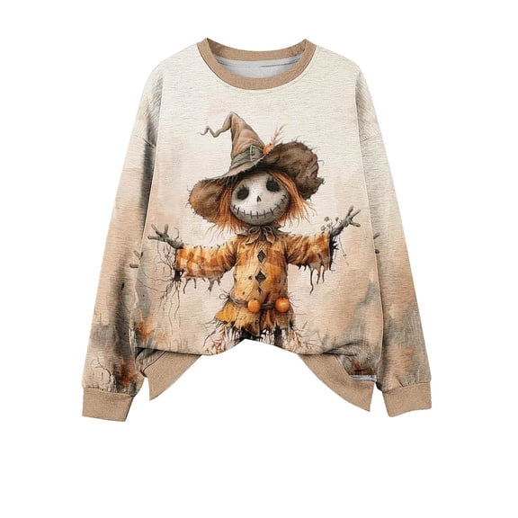 jjayotai Halloween Sweatshirts for Women, Graphic Funny Scarecrow Pumpkin Sweatshirts Winter Crewneck Holiday Top Pullover