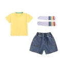 thumbnail image 2 of LJEFF Girls Paperbag Waist Denim Shorts, Buttons Pocketed Cuffed Hem High Waist Shorts for Kids Yellow Size 11 T, 2 of 9