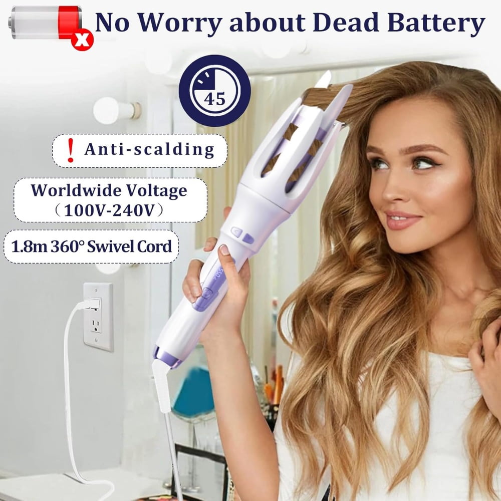 Automatic Hair Curler Automatic Curling Iron with 4 Temperatures,Dual Voltage Rotating Curling Iron Fast Heating