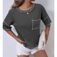 thumbnail image 4 of Camisetas Casuales de Mujer Nueva Camiseta de Manga Corta de Cuello U de Color Sólido de Verano, Poliéster, 4 of 7