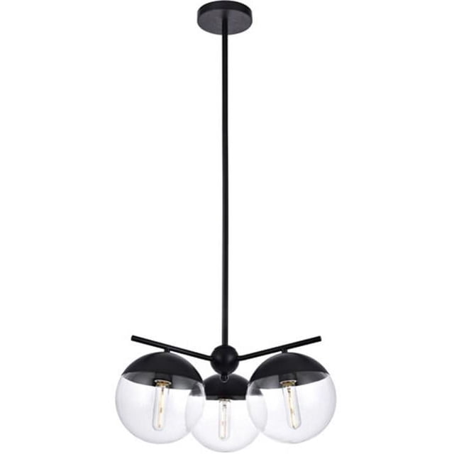 Living District LD6129BK Eclipse 3 Lights Pendant Ceiling Light with Clear Glass, Black