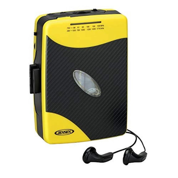 Jensen Portable Stereo Cassette Player with AM/FM Radio Sport Earbuds (Yellow)