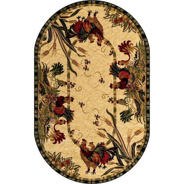 Unique Loom Barnyard Rooster Design Area Rug 3' 3 x 5' 3 Oval Ivory/Olive