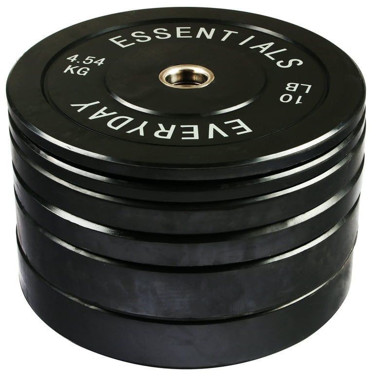 BalanceFrom Olympic Bumper Plate Weight Plate with Steel Hub Black 100 lbs Set with 7FT Olympic Barbell and Clips Multiple Packages Walmart